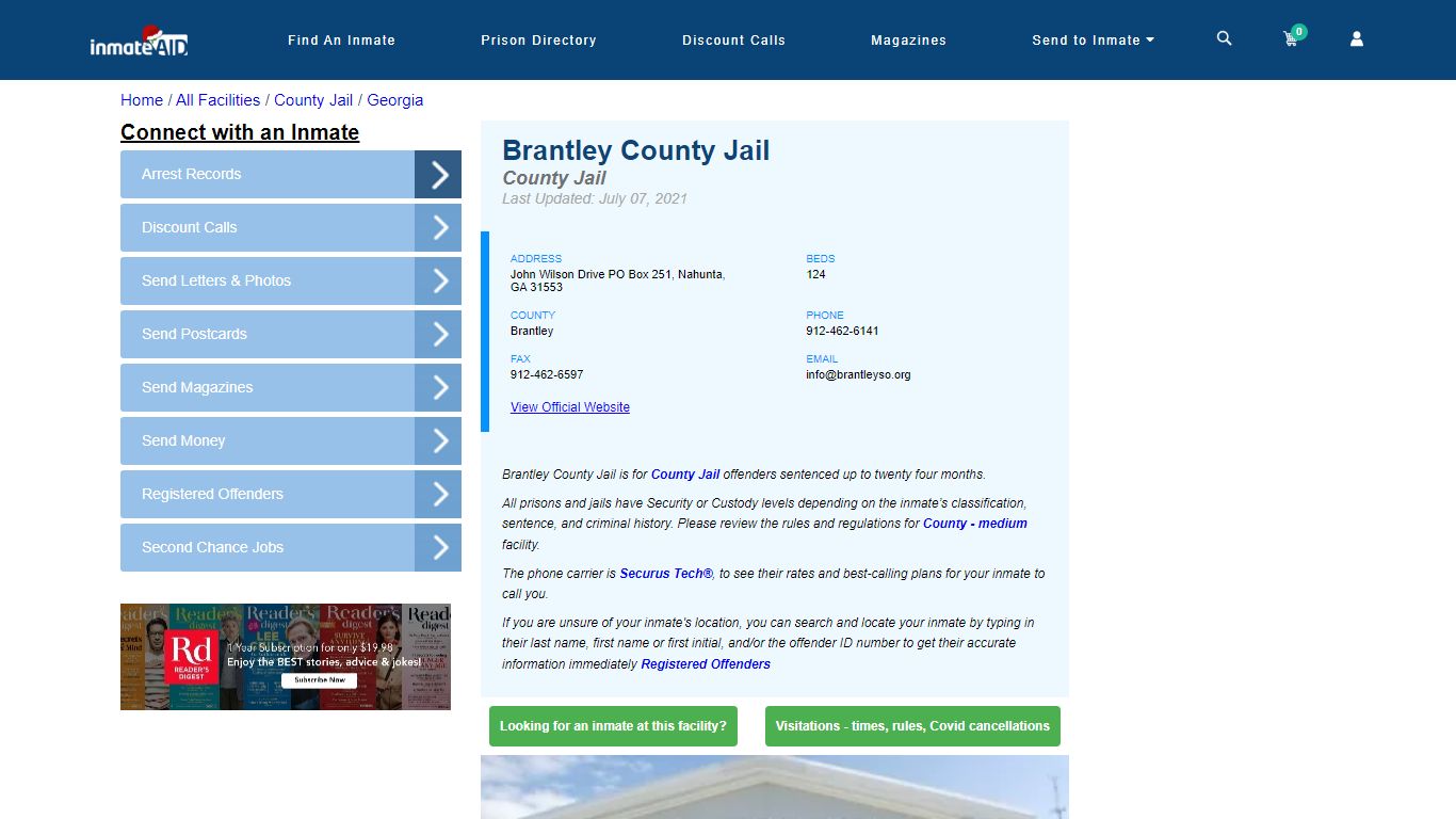 Brantley County Jail - Inmate Locator - Nahunta, GA